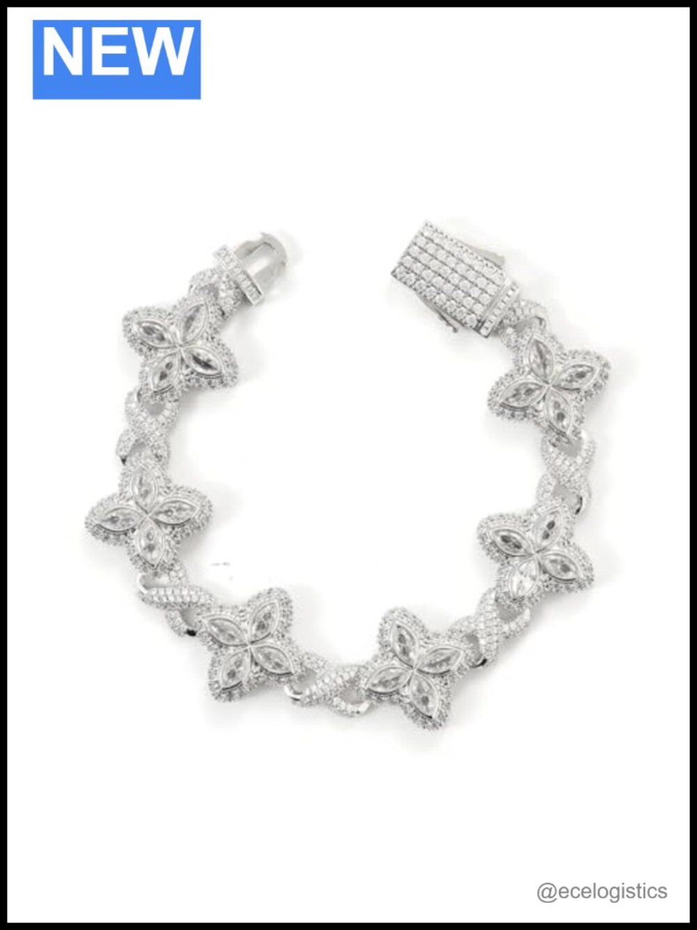 Cuban Chain Bracelet with Cubic Zirconia Cross Charm 14K Gold Plated Brass